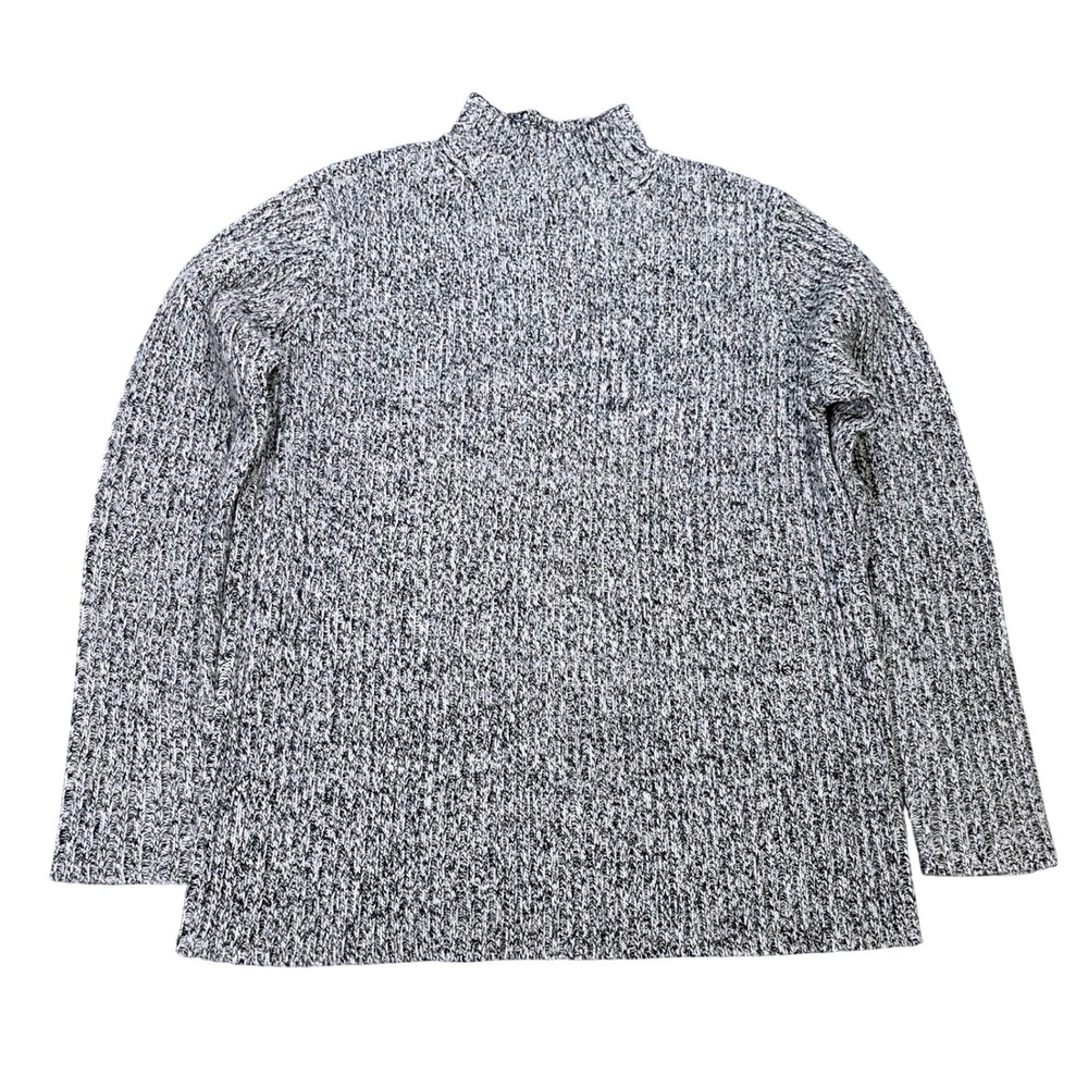 Karen Scott Shaker Knit Sweater Women's Size L Black White Marled Mock‎ Neck